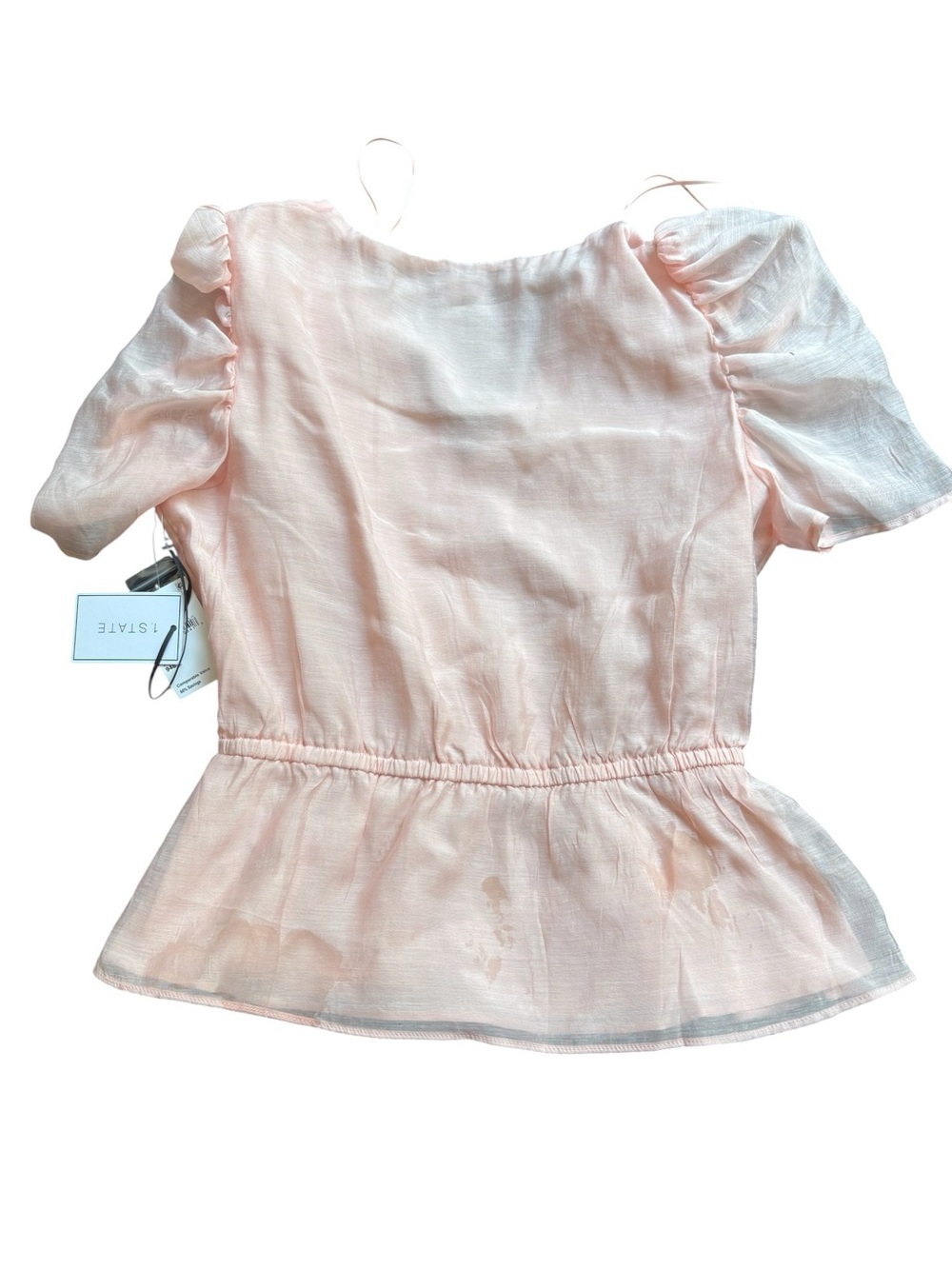 1. State Light Blush Peplum V-Neck Puff Sleeve Blouse - Picture 3 of 5